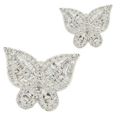 14 Karat White Gold Mosaic Set Diamond Butterfly Stud Earrings