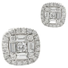 14 Karat White Gold Mosaic Set Diamond Cluster Earrings