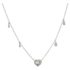 14 Karat White Gold Mosaic Set Diamond Heart Necklace with Stations