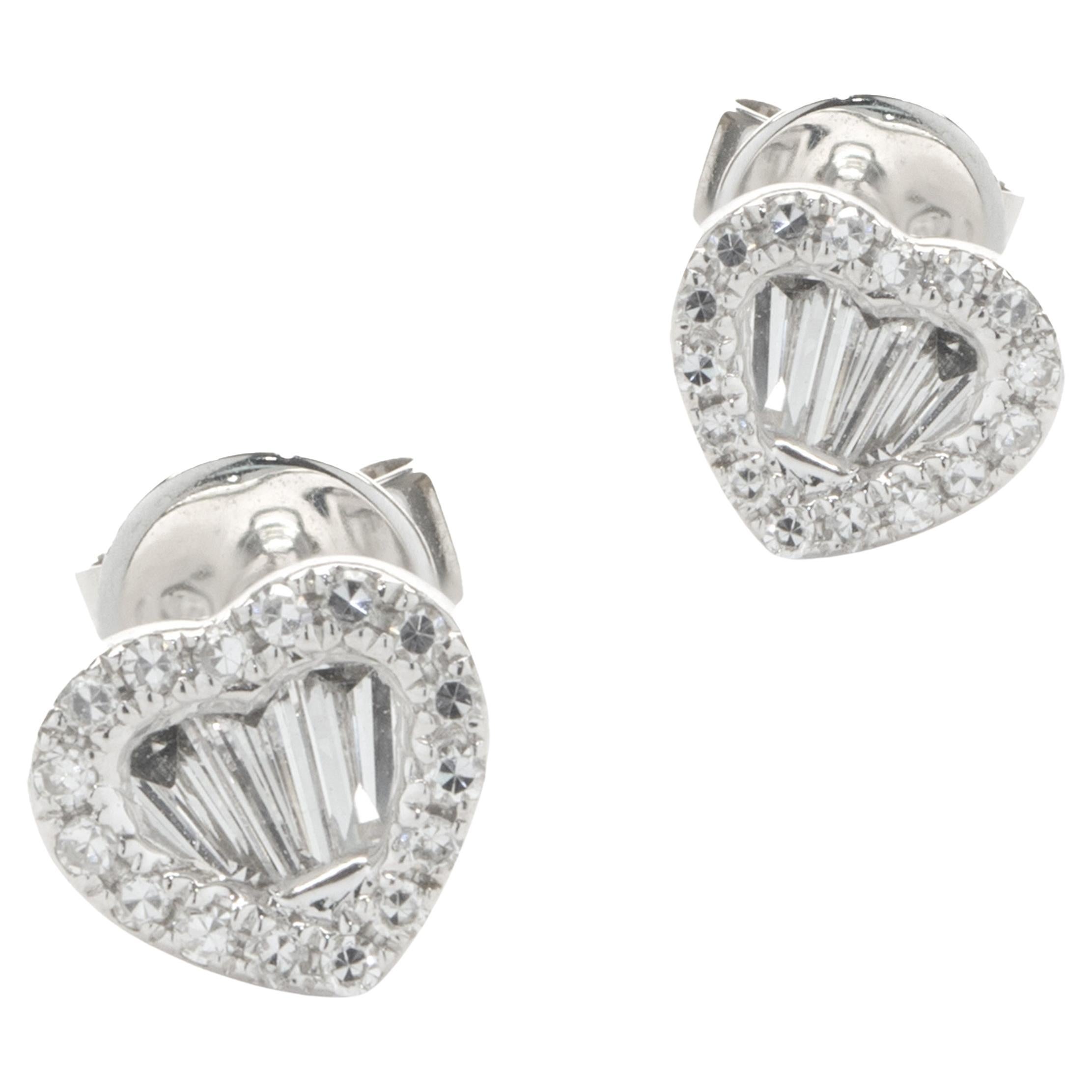 Heart Diamond White Gold Stud Earrings at 1stDibs