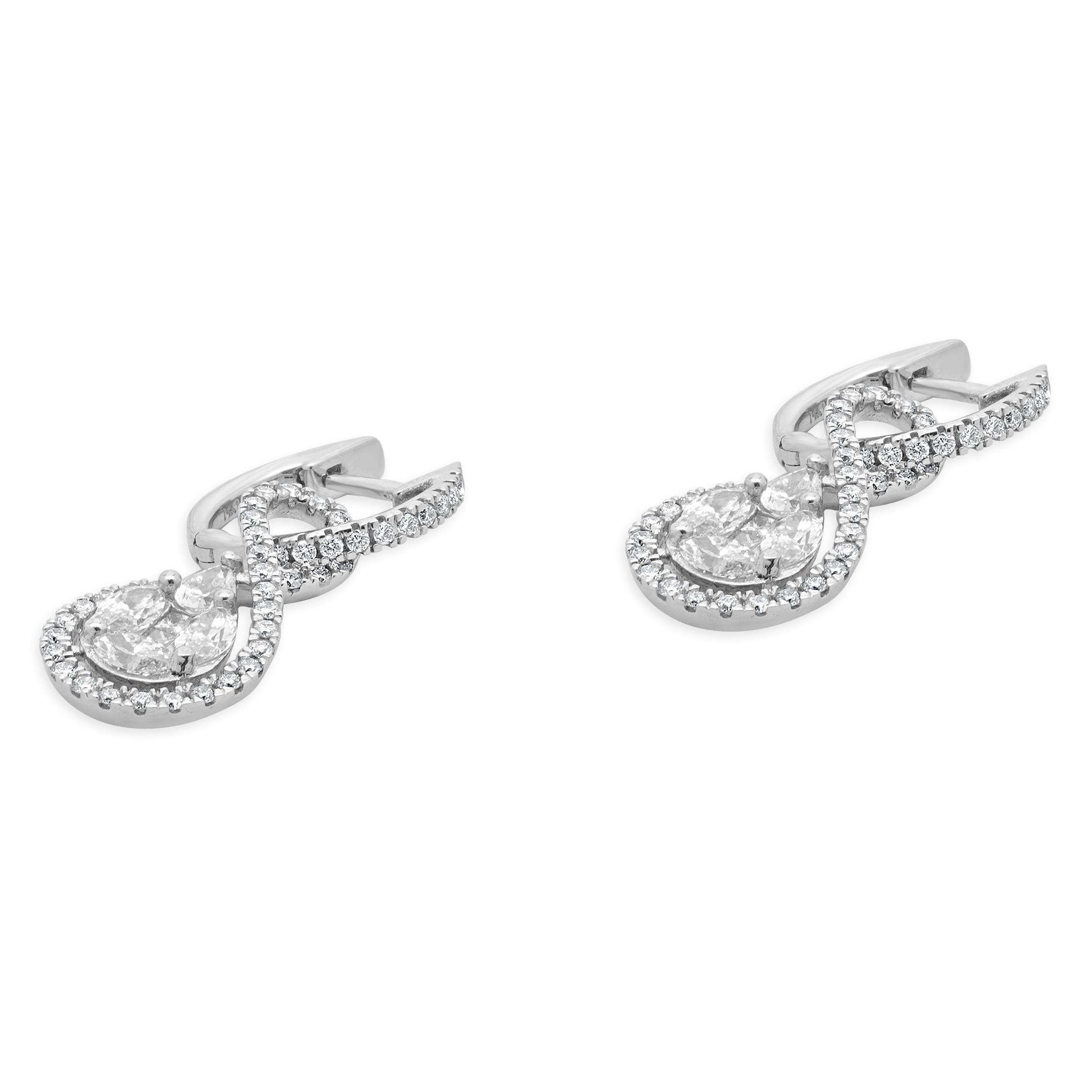 Taglio misto Orecchini a goccia a forma di pera con diamante incastonato in oro bianco 14 carati in vendita