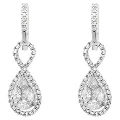 14 Karat White Gold Mosaic Set Diamond Pear Shape Drop Earrings
