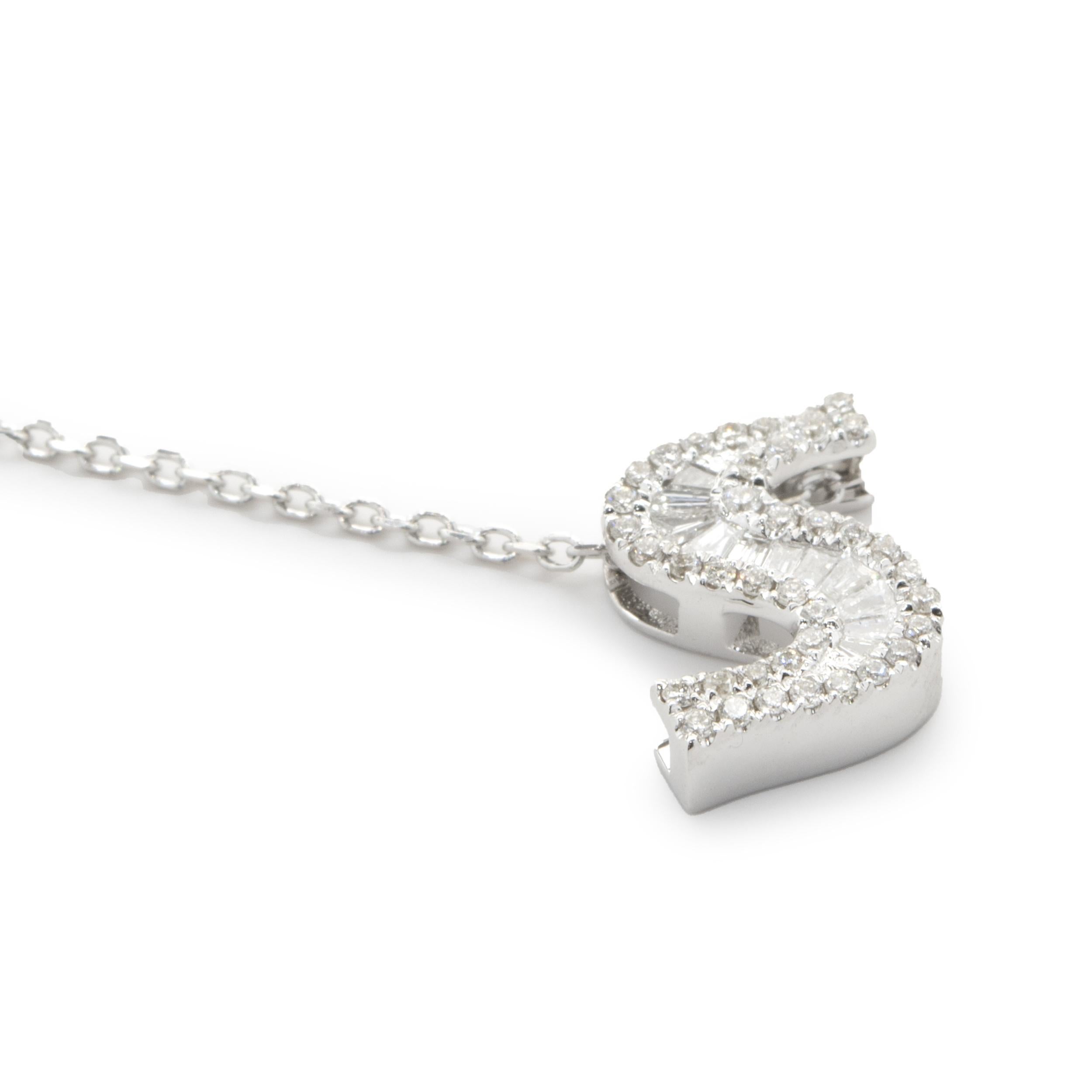 Baguette Cut 14 Karat White Gold Mosaic Set Diamond S Necklace For Sale