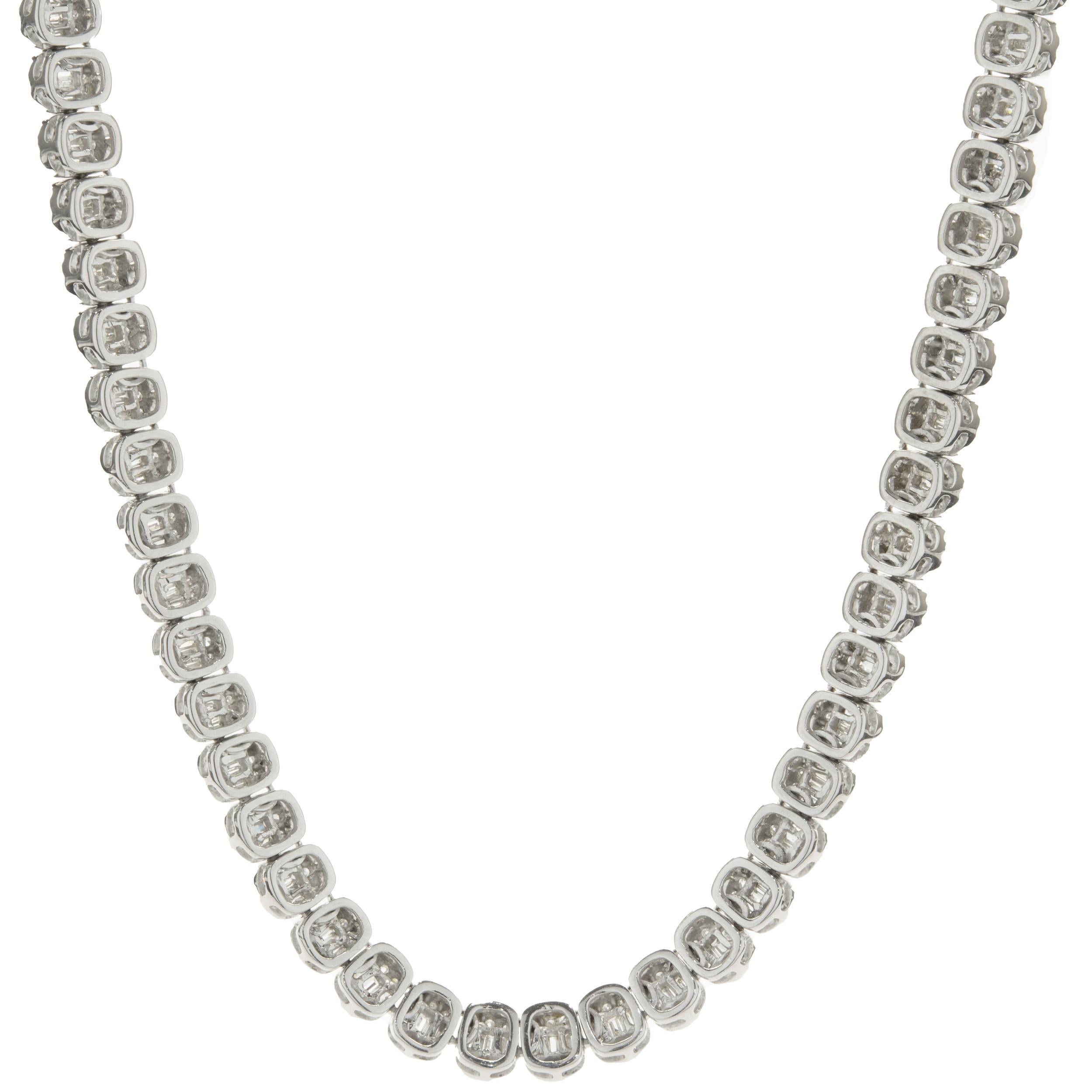 Designer: custom	
Material: 14K white gold
Diamonds: round and baguette cut = 6.97cttw
Color: G / H
Clarity: SI1
Dimensions: necklace measures 18.5-inches in length 
Weight: 39.88 grams
