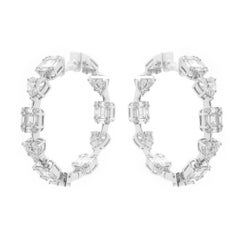 14 Karat White Gold Mosaic Set Multi-Shape Diamond Inside-Outside Hoop Earrings