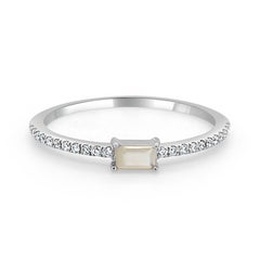 14 Karat White Gold Mother of Pearl Stackable Ring Birthstone Ring, June