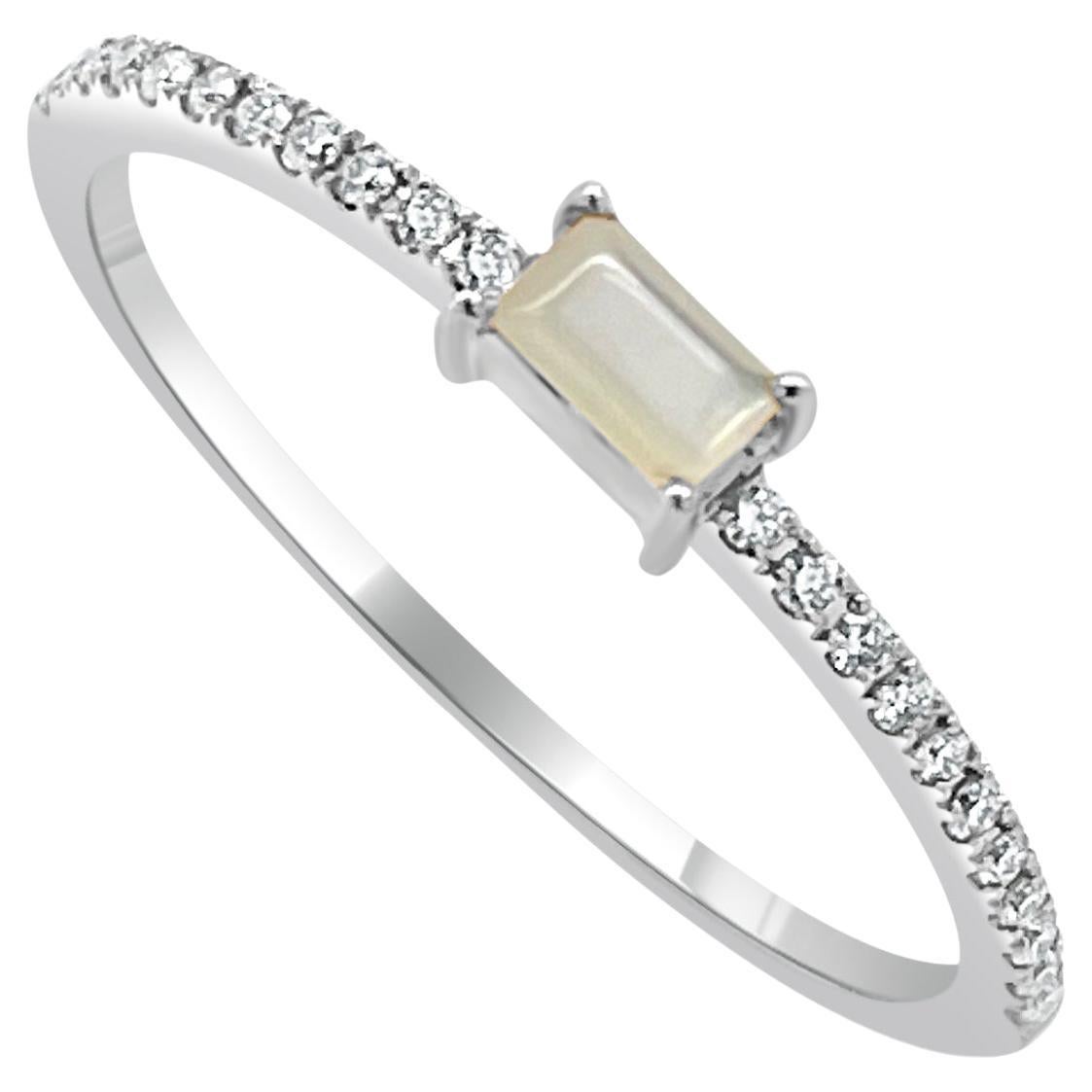 14 Karat White Gold Mother of Pearl Stackable Ring Birthstone Ring, June For Sale