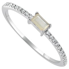 14 Karat White Gold Mother of Pearl Stackable Ring Birthstone Ring, June