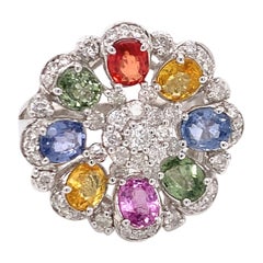 14 Karat Weißgold Multi-Color Edelstein Diamant Floral Cocktail-Ring