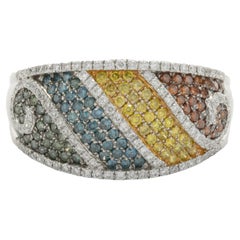 14 Karat White Gold Multi Colored Diamond Cigar Band