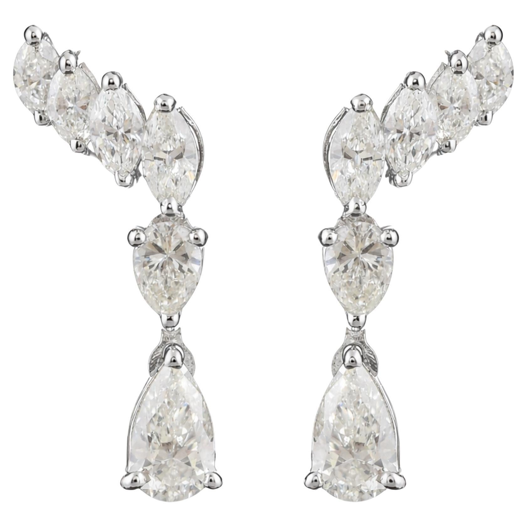 Pendientes candelabro de marquesa y pera con diamantes naturales de 1,04 qt, oro blanco de 14k