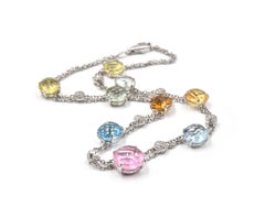 14 Karat White Gold Multi-Gemstone and Diamond Necklace