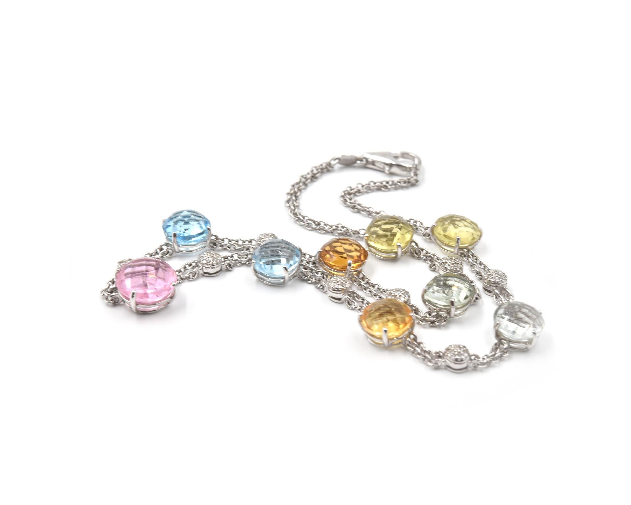 Women's 14 Karat White Gold Multi-Gemstone and Diamond Necklace