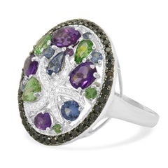 14 Karat White Gold Multi-Gemstone and Diamond Starfish Ring