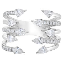 14 Karat White Gold Multi-Row Pear Diamond Ring