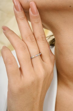 14 Karat White Gold Multi Sapphire Stackable Eternity Band Ring Gift for Her