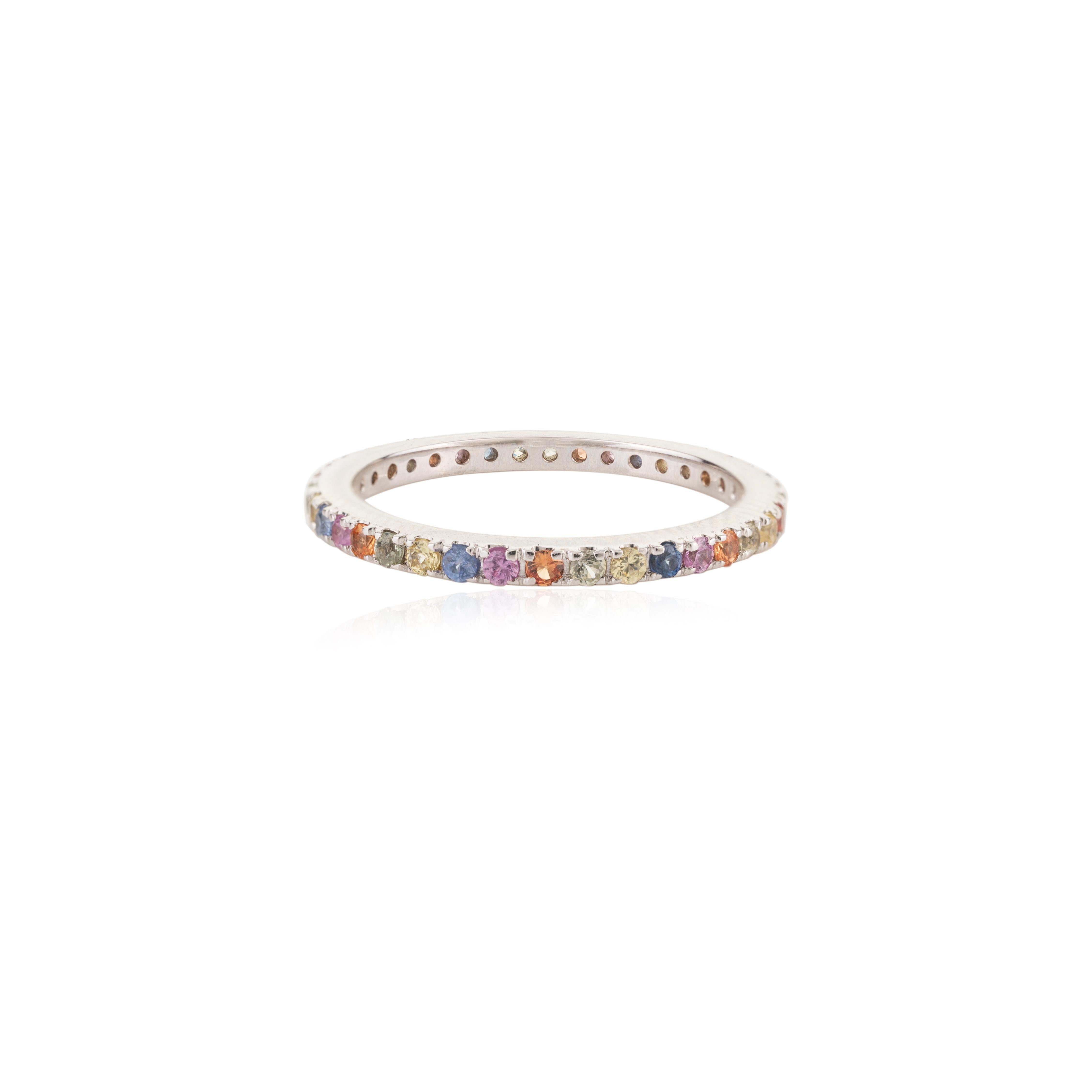 For Sale:  14 Karat White Gold Multi Sapphire Stackable Eternity Band Ring Gift for Her 3