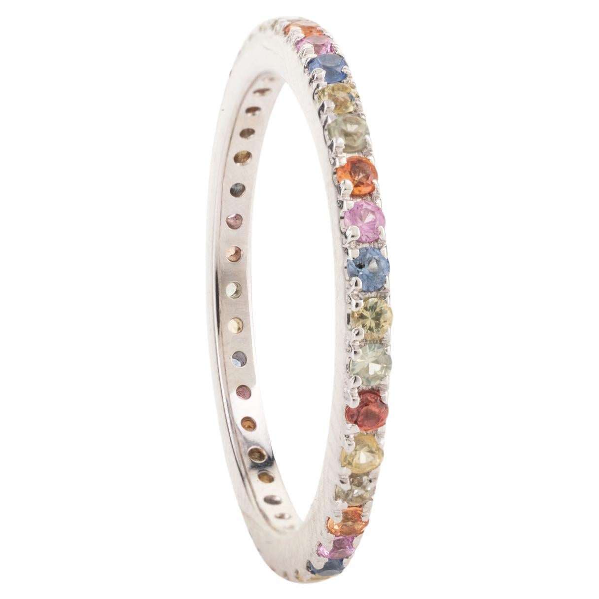 For Sale:  14 Karat White Gold Multi Sapphire Stackable Eternity Band Ring Gift for Her