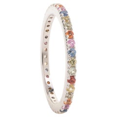 14 Karat White Gold Multi Sapphire Stackable Eternity Band Ring Gift for Her