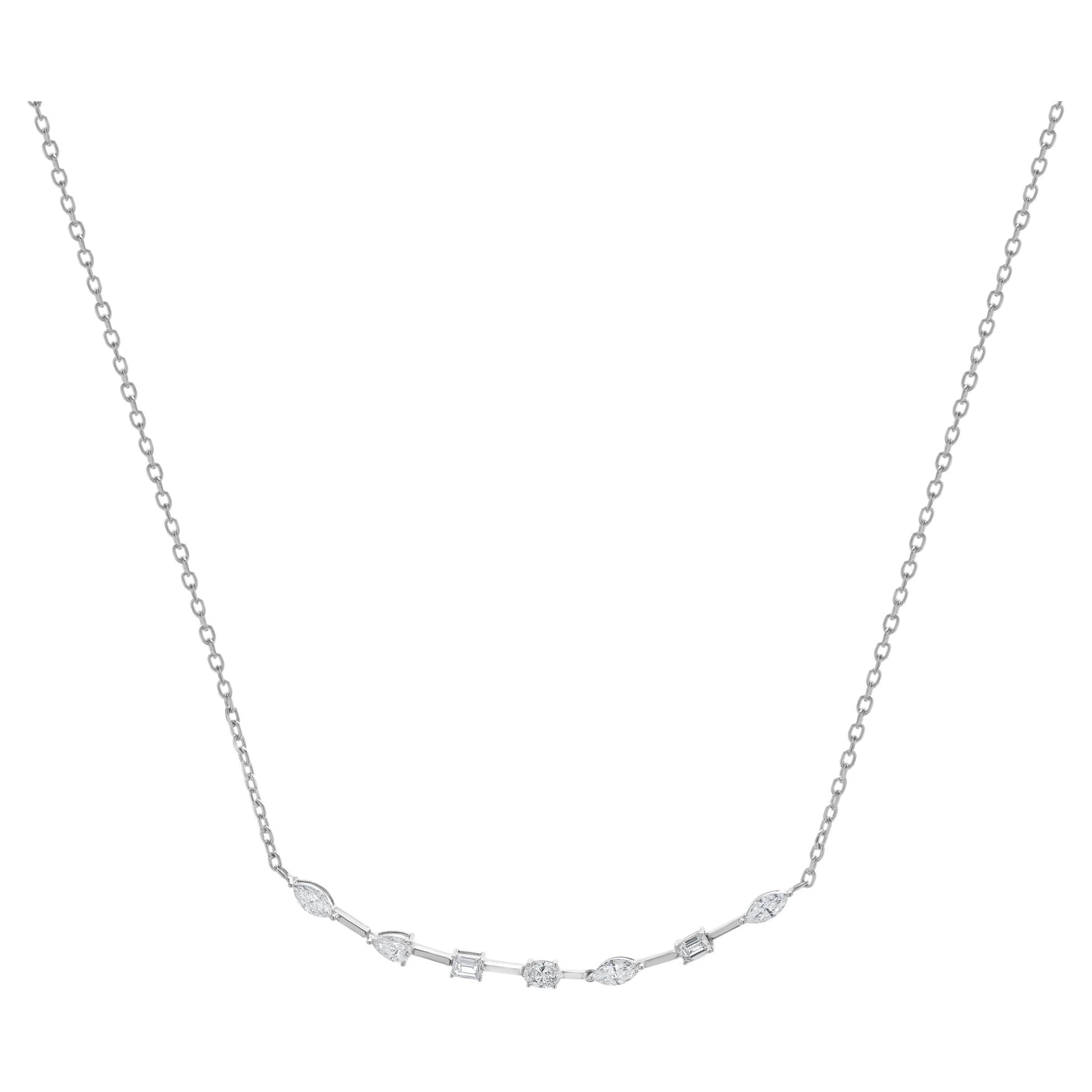 14 Karat White Gold Multi Shape Diamond Smile Necklace