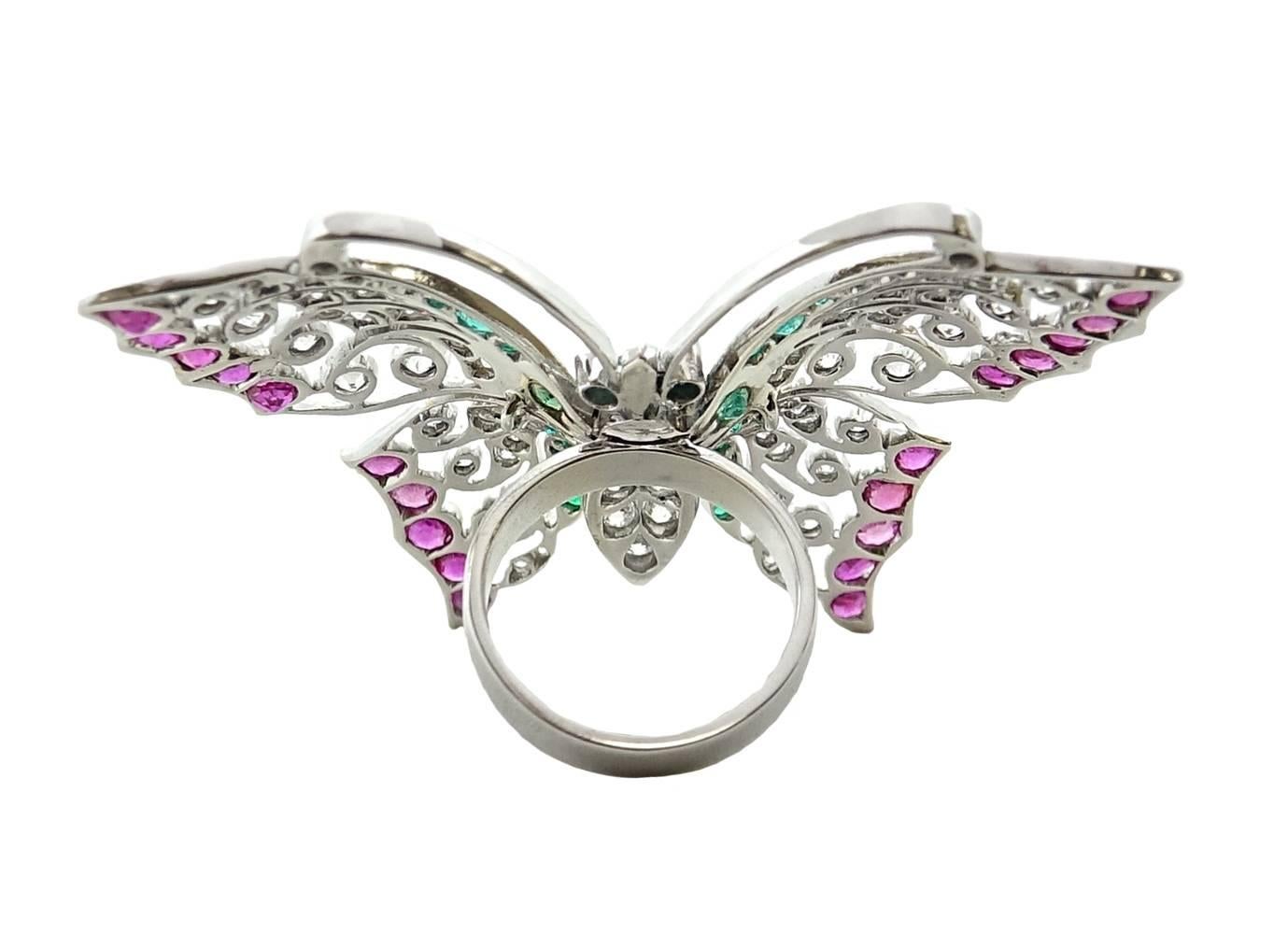 14 Karat White Gold Multi Stone Butterfly Ring In New Condition For Sale In Naples, FL
