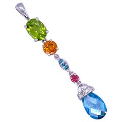 14 Karat White Gold Multi-Stone Drop Pendant