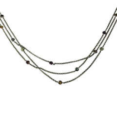 14 Karat White Gold Multi Strand Gemstone Necklace 18" #24469