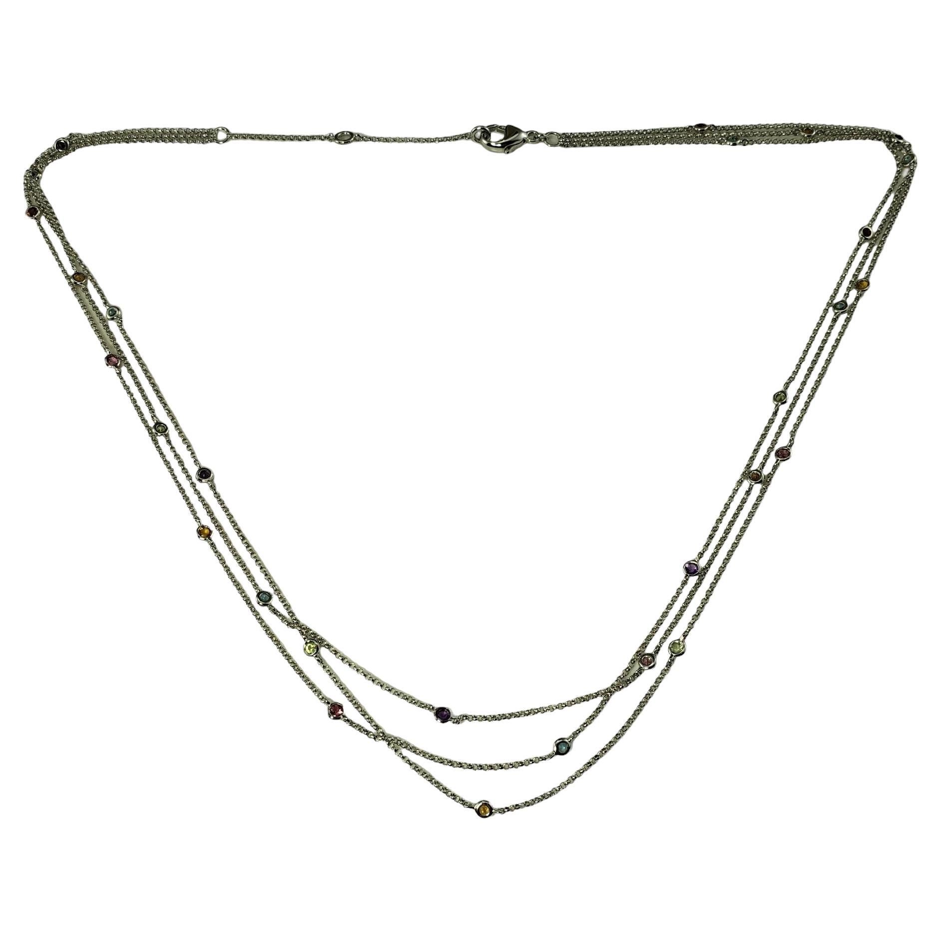 14 Karat White Gold Multi Strand Gemstone Necklace 18" #24469 For Sale