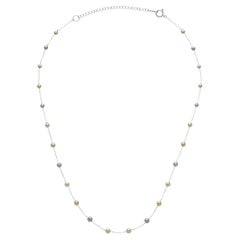 14 Karat White Gold Multicolor Akoya Pearl Bead Thin Chain Layer Dainty Necklace