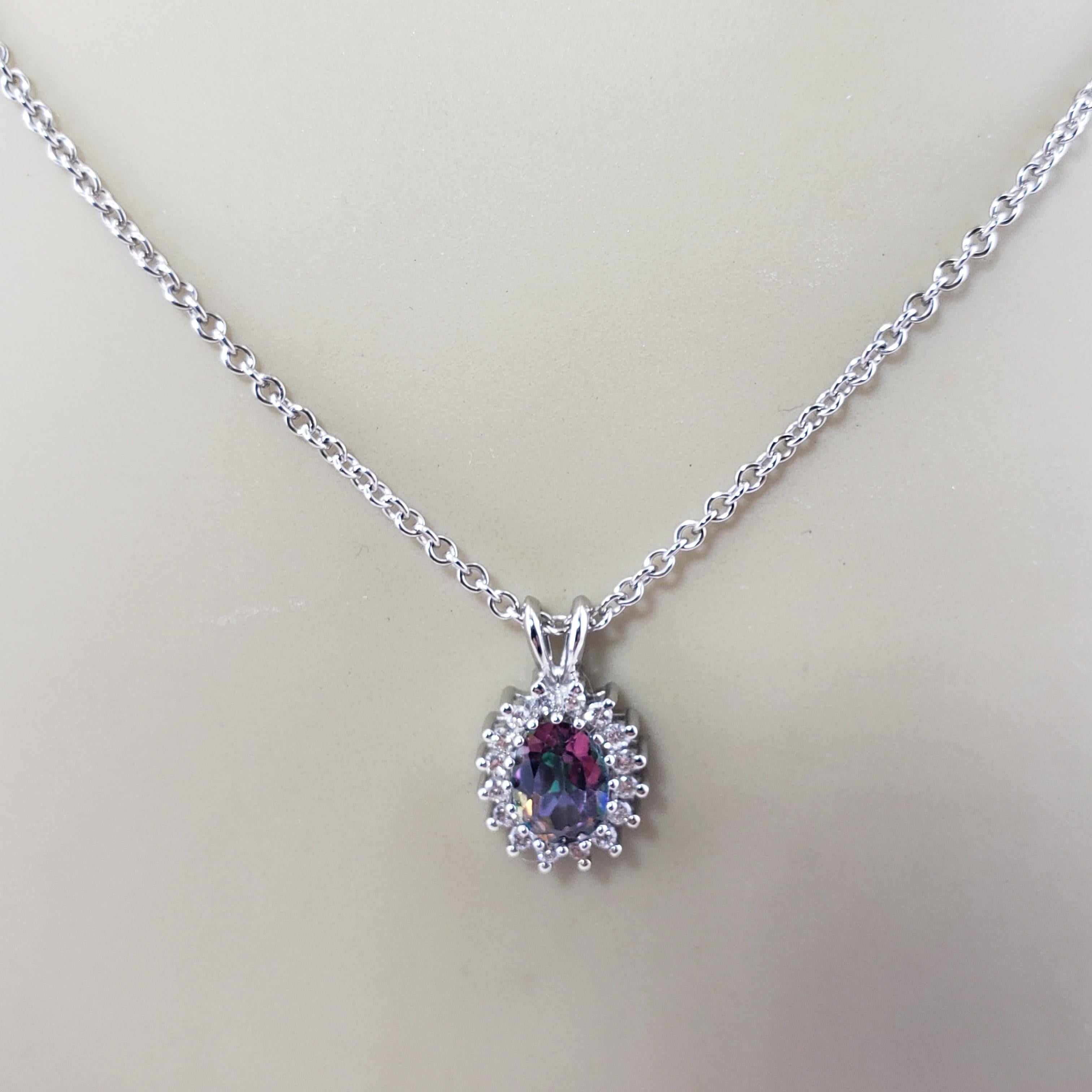 14 Karat White Gold Mystic Topaz and Diamond Pendant Necklace #12879 For Sale 3