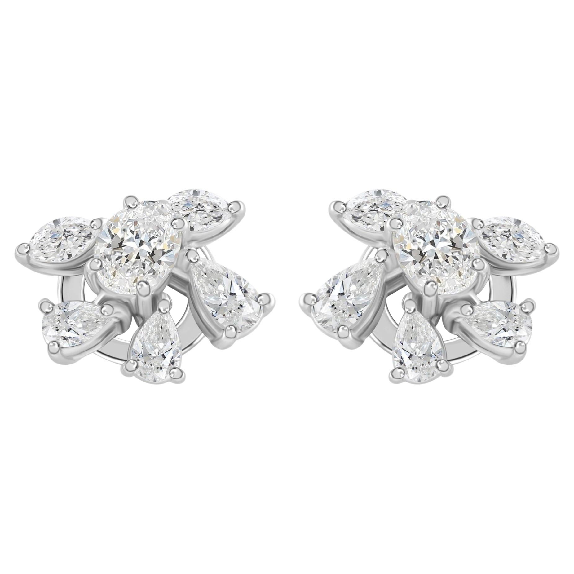 Pendientes de oro blanco de 14 quilates con racimo de diamantes naturales de 1,04 quilates SI/H en venta