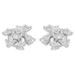 14 Karat White Gold Natural 1.04 Carat SI/H Diamond Cluster Stud Earrings
