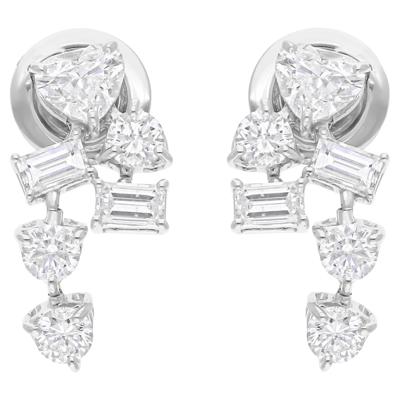 14 Karat Weißgold Natürlich 1,62 Karat SI/H Multi Shape Diamant-Ohrringe