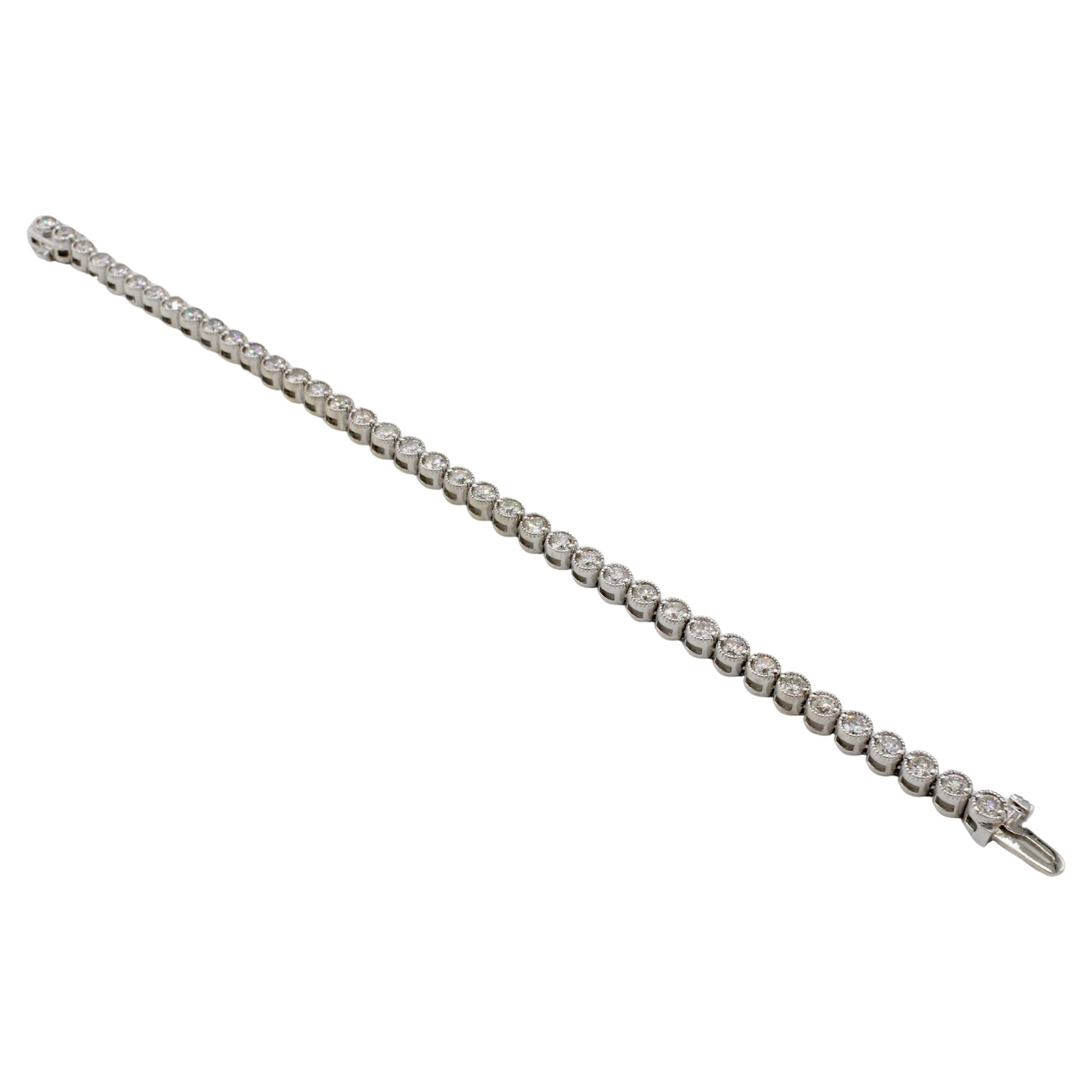 14 Karat Weißgold Natürliche 4,00 Karat Diamant Tennis Milgrain Line Armband (Moderne) im Angebot