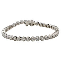 14 Karat White Gold Natural 4.00 Carat Diamond Tennis Milgrain Line Bracelet