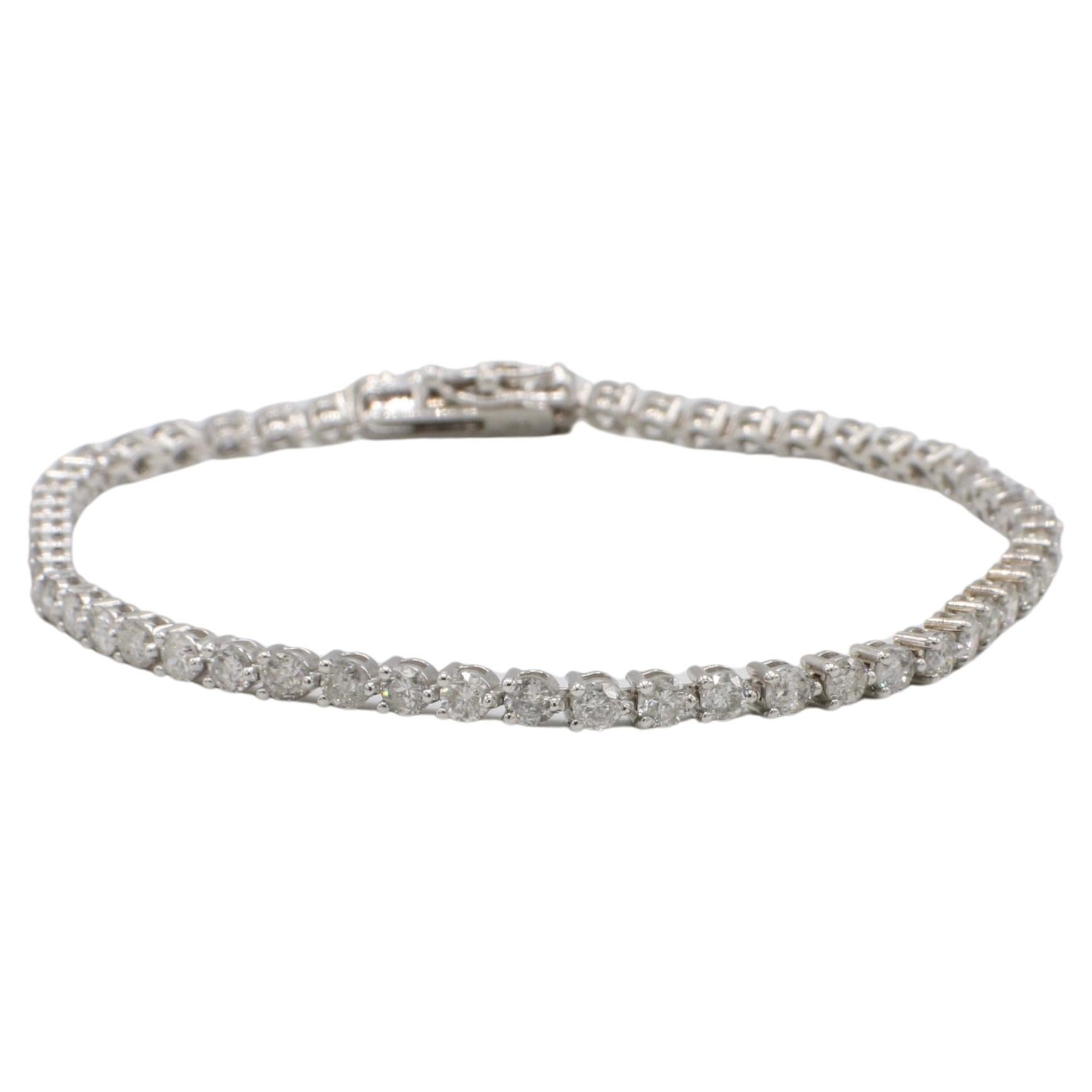 14 Karat Weißgold Natürliche 4,29 Karat Runder Diamant Tennis Line Armband