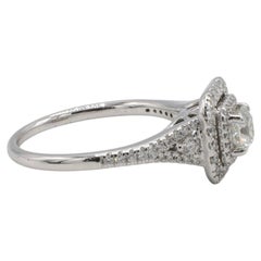 14 Karat White Gold Natural Cushion Diamond Double Halo Dome Engagement Ring