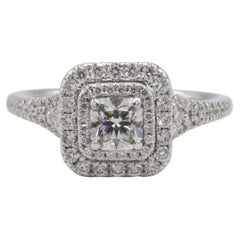 14 Karat White Gold Natural Cushion Diamond Double Halo Dome Engagement Ring