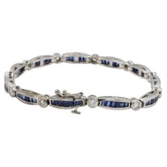 14 Karat White Gold Natural Diamond & Blue Sapphire Tennis Line Bracelet