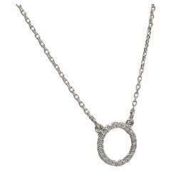 14 Karat White Gold Natural Diamond Circle Pendant Necklace