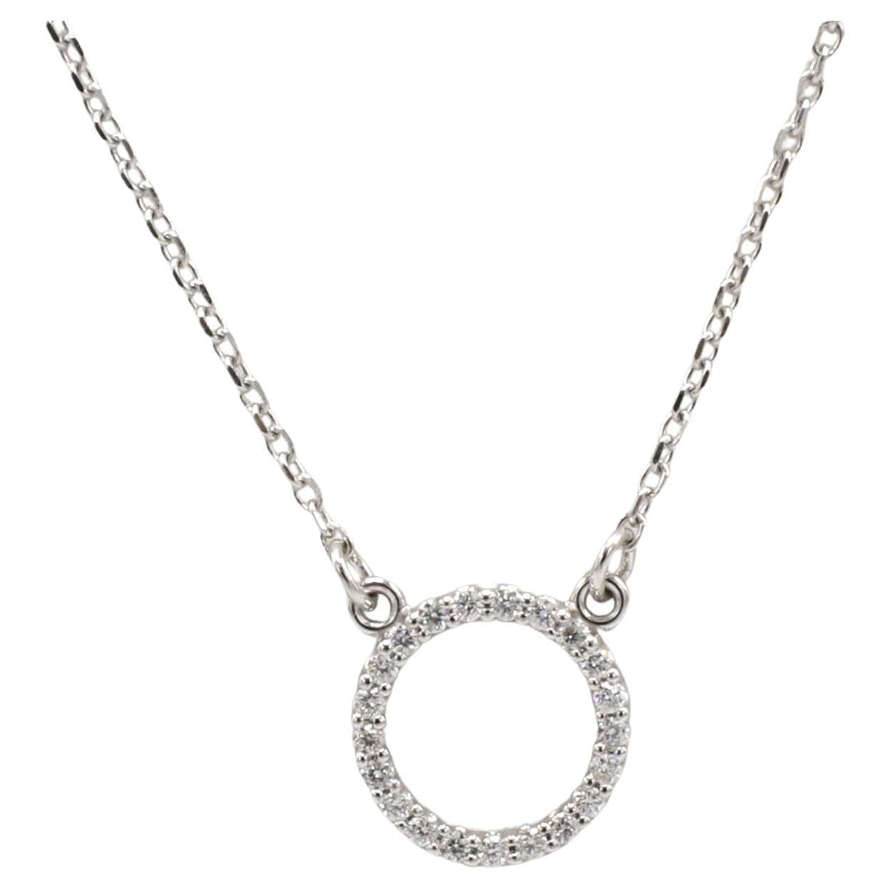 14 Karat White Gold Natural Diamond Circle Pendant Necklace  For Sale