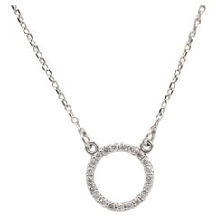 14 Karat White Gold Natural Diamond Circle Pendant Necklace 