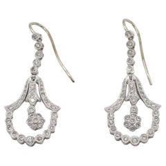 14 Karat White Gold Natural Diamond Dangle Drop Earrings 