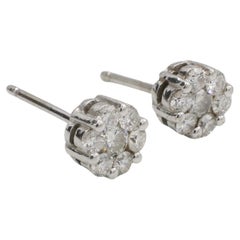 14 Karat White Gold Natural Diamond Flower Cluster Stud Earrings
