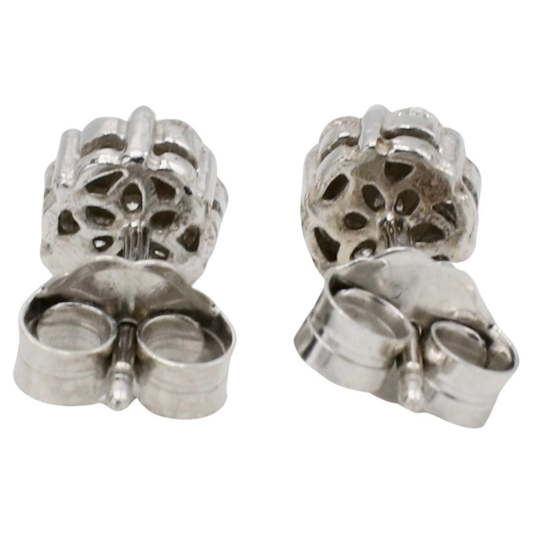 Modern 14 Karat White Gold Natural Diamond Flower Cluster Stud Earrings For Sale