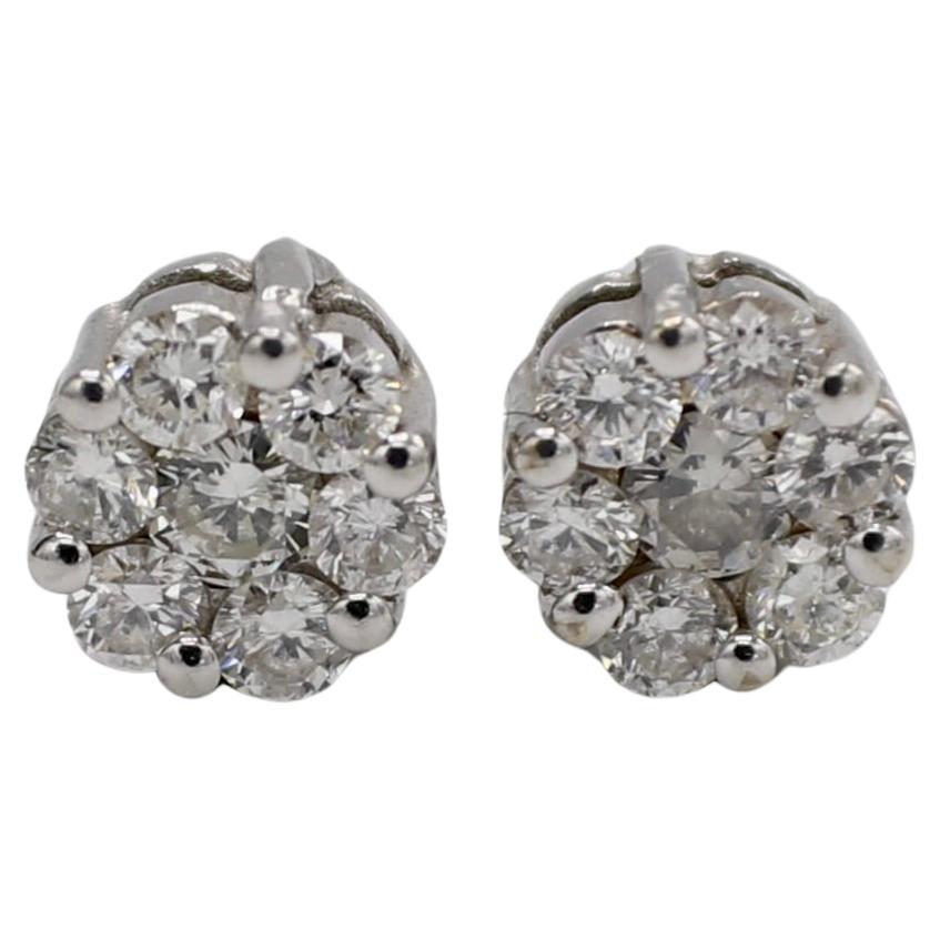 14 Karat White Gold Natural Diamond Flower Cluster Stud Earrings