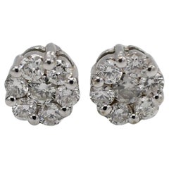 14 Karat White Gold Natural Diamond Flower Cluster Stud Earrings