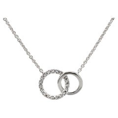 14 Karat White Gold Natural Diamond Interlocking Circle Pendant Drop Necklace
