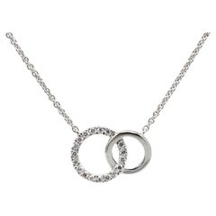 14 Karat White Gold Natural Diamond Interlocking Circle Pendant Drop Necklace 