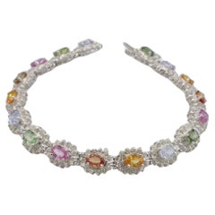 Bracciale in oro bianco 14 carati con diamanti naturali e zaffiri arcobaleno multicolore